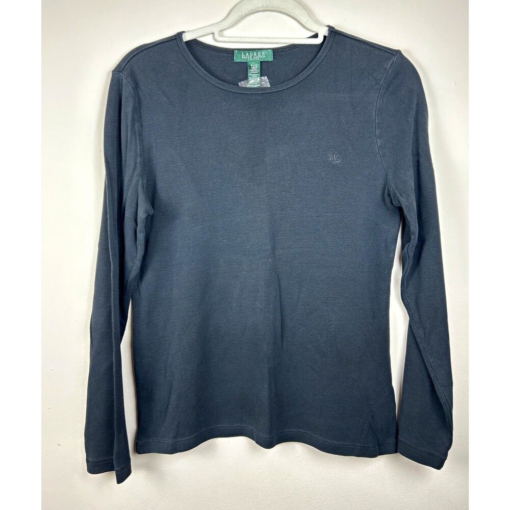 Vintage 90s Ralph Lauren PL Black Solid 100% Cotton Knit Minimalistic Logo Tee